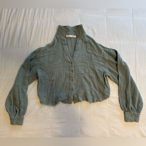 Altar’s State Wren Gauze Button Up Top Sage